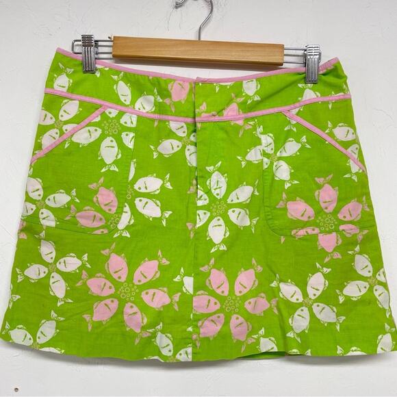 Lilly Pulitzer Vintage 90s Green Floral Mini Skirt Womens 8 Mod Retro Skort Pink - Picture 1 of 10